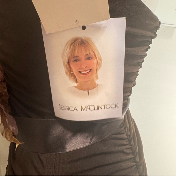 Vintage Jessica McClintock Deadstock Brown Halter Wide Leg Satin Belt Jumpsuit - Picture 8 of 15